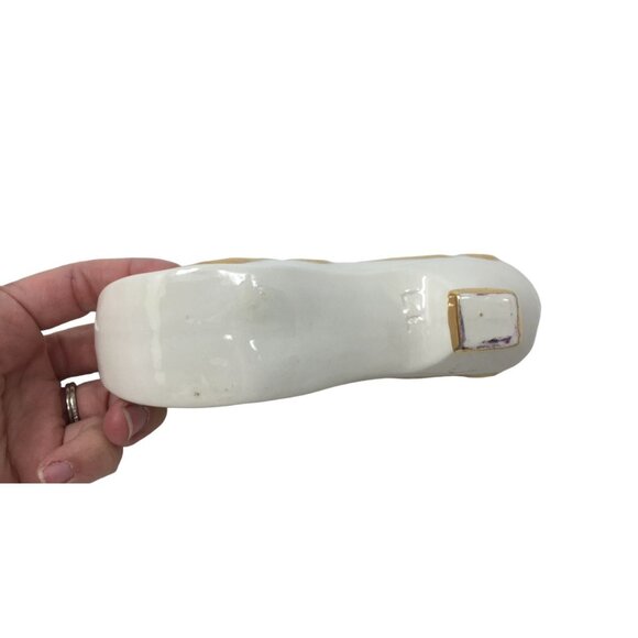 Vintage White Porcelain Shoe with Heel Trimmed in Gold with Curled point - Picture 8 of 9